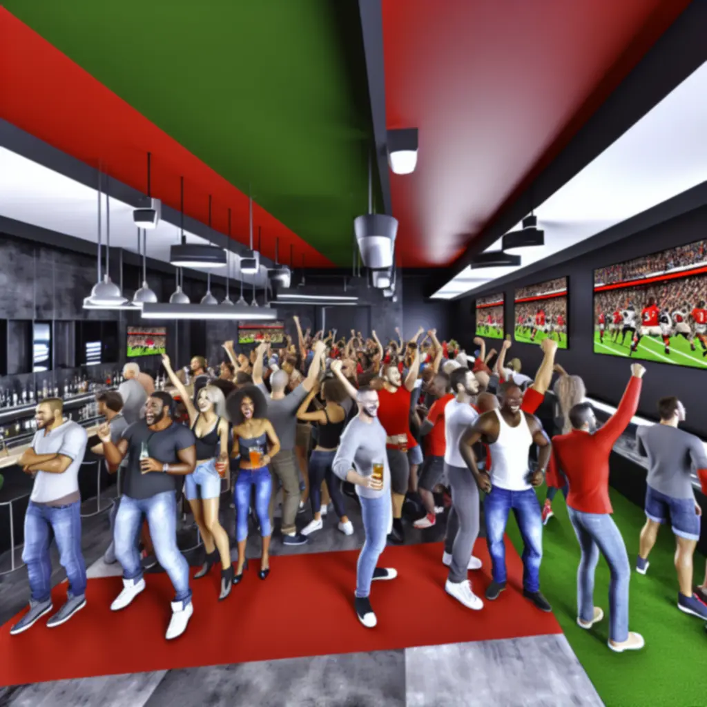 Tłum kibiców świętujących bramkę w MidnightLoungeBar