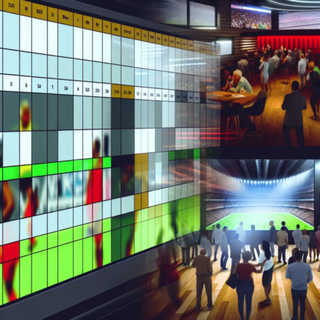 Kalendarz meczów wyświetlany na dużym ekranie w sportowym barze