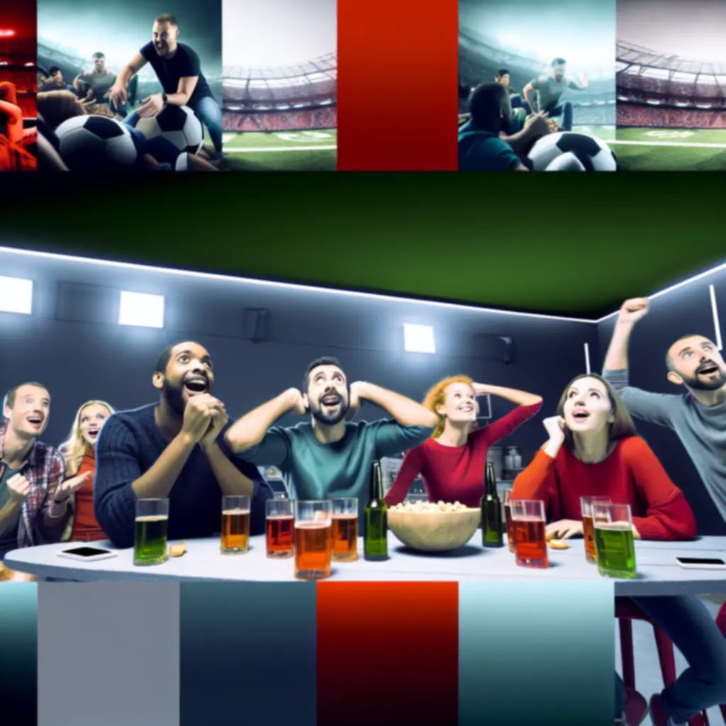 Grupa przyjaciół oglądająca mecz w barze