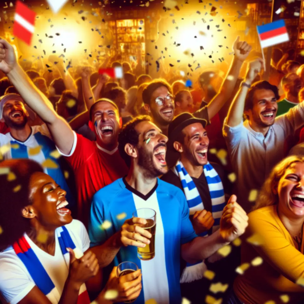Kibice w barze świętujący zwycięstwo drużyny