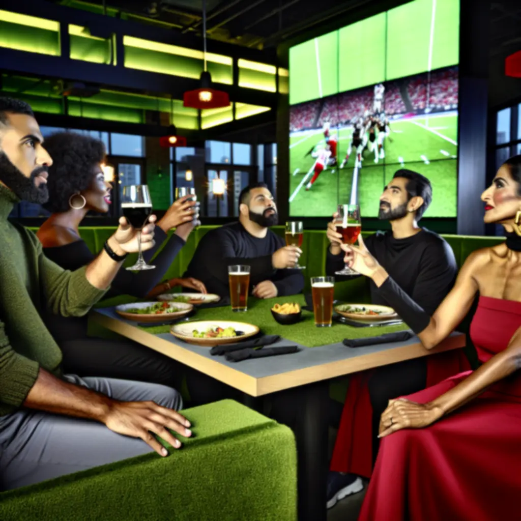 Grupa przyjaciół kibicujących przy stoliku w MidnightLoungeBar