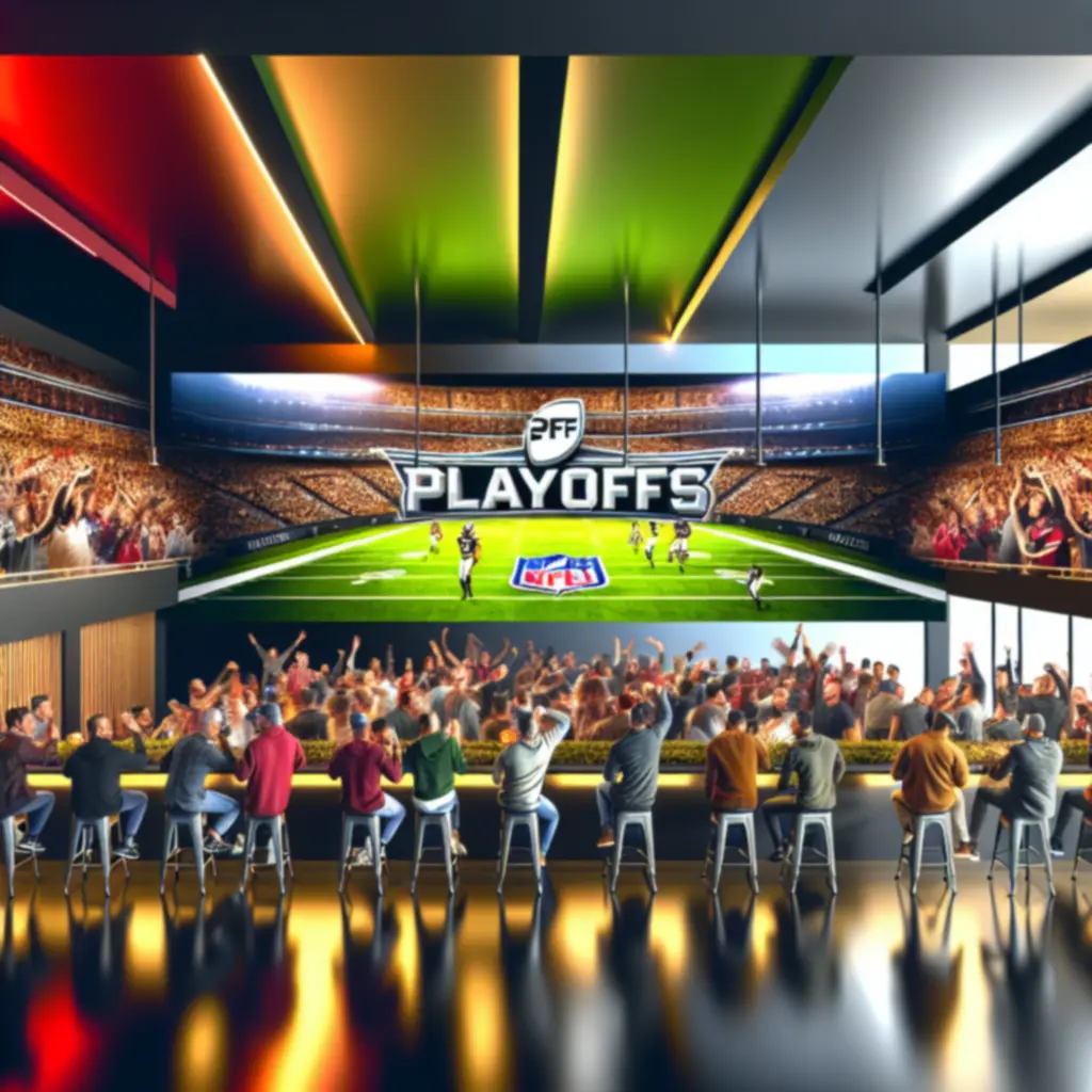 Kibice świętujący gole w sportowym barze podczas transmisji meczu