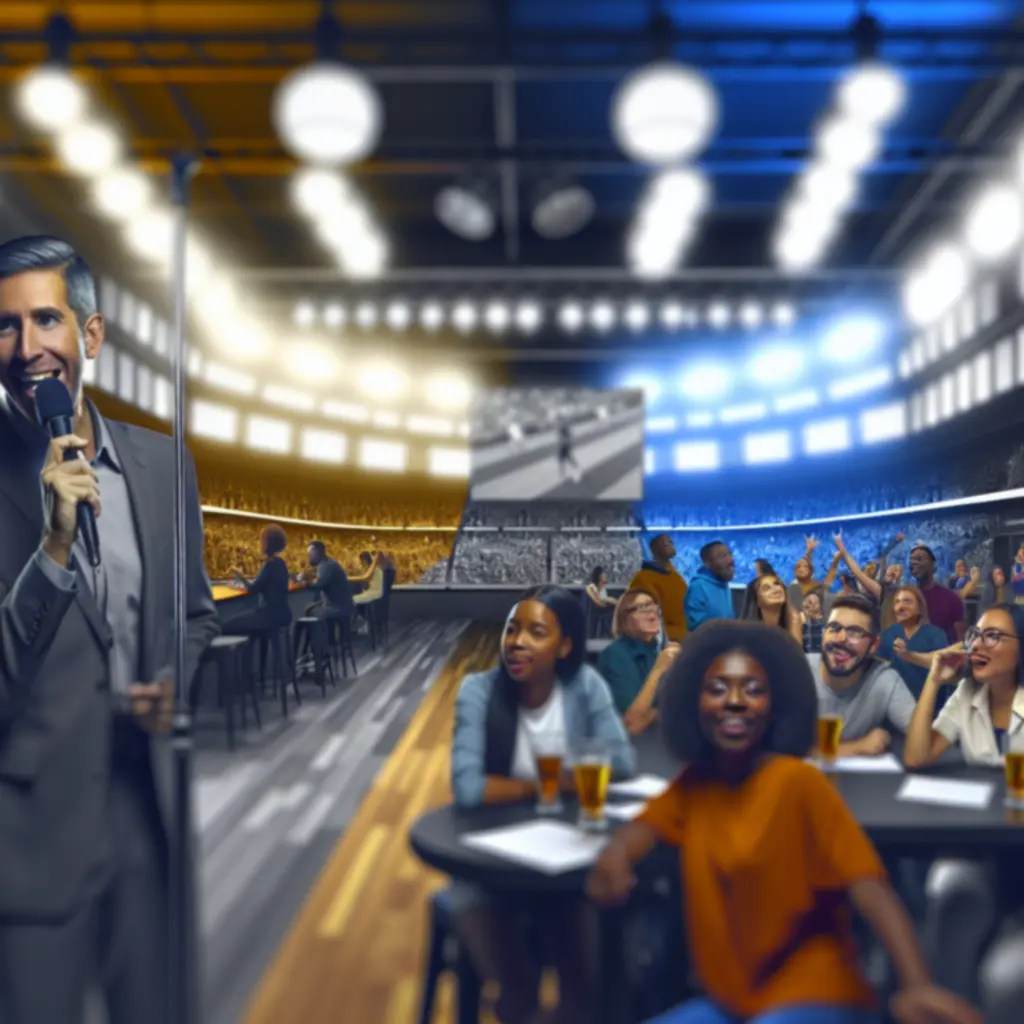 Komentator prowadzący wydarzenie na żywo w sportowym barze